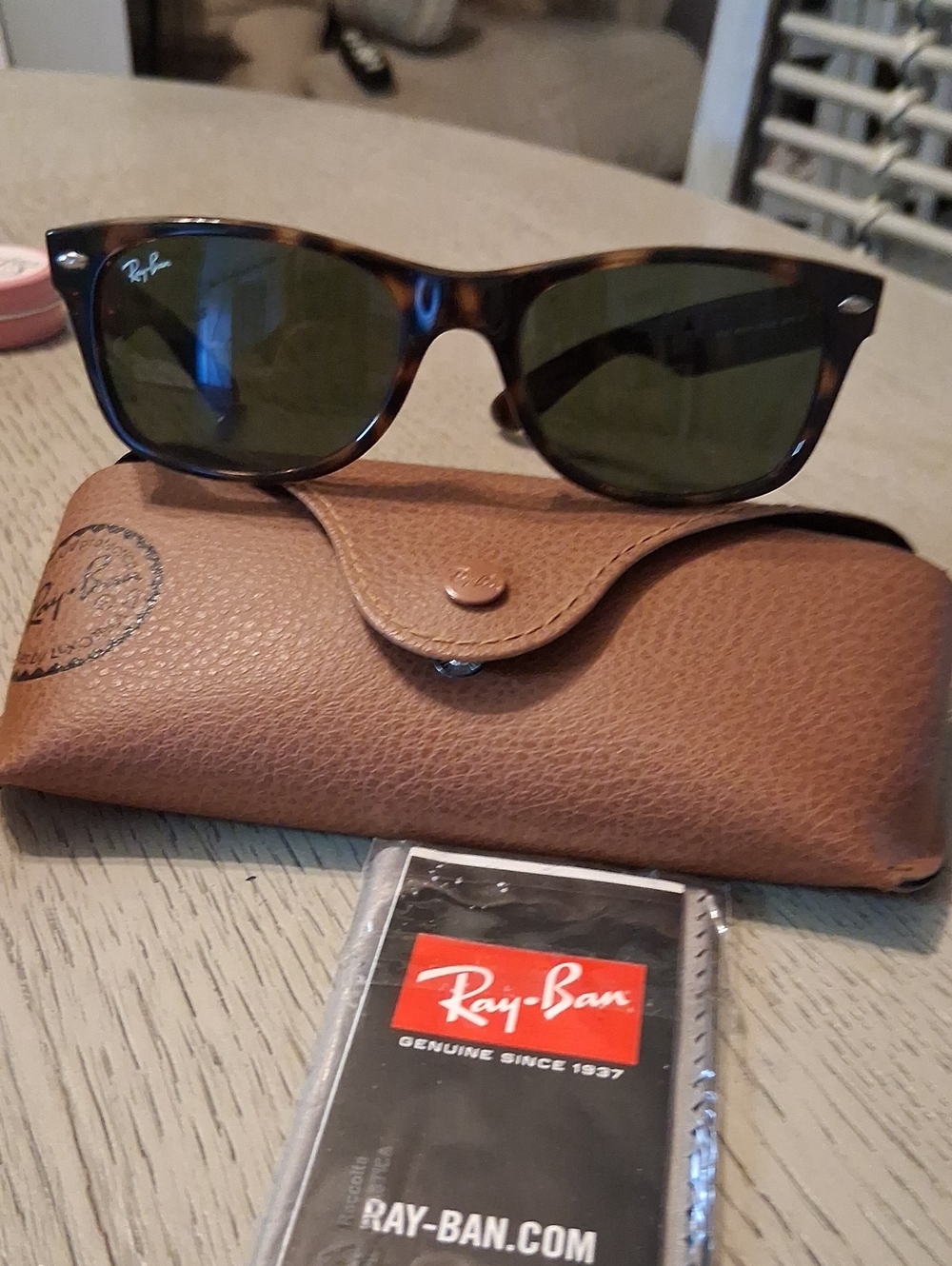 Ray-Ban Tortoiseshell Frame Sunglasses with Green Lenses, Size In Pics. Unisex